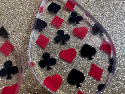 Playing Card Suit Earrings: Laser Cut Acrylic Heart, Diamond, Spades, Clubs, Game Night, Gamble, Poker, Casino, Best Gifts for Her/Him/Them