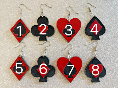Playing Card Suit Earrings: Laser Cut Acrylic Heart, Diamond, Spades, Clubs, Game Night, Gamble, Poker, Casino, Best Gifts for Her/Him/Them