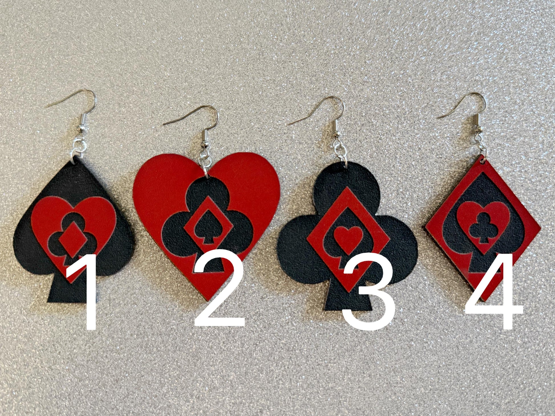 Playing Card Suit Earrings: Laser Cut Acrylic Heart, Diamond, Spades, Clubs, Game Night, Gamble, Poker, Casino, Best Gifts for Her/Him/Them