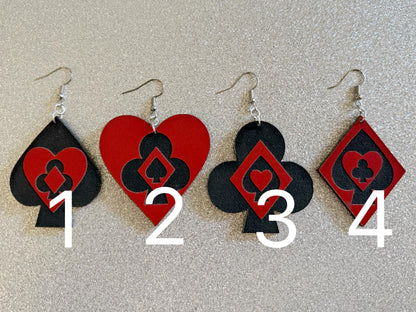 Playing Card Suit Earrings: Laser Cut Acrylic Heart, Diamond, Spades, Clubs, Game Night, Gamble, Poker, Casino, Best Gifts for Her/Him/Them