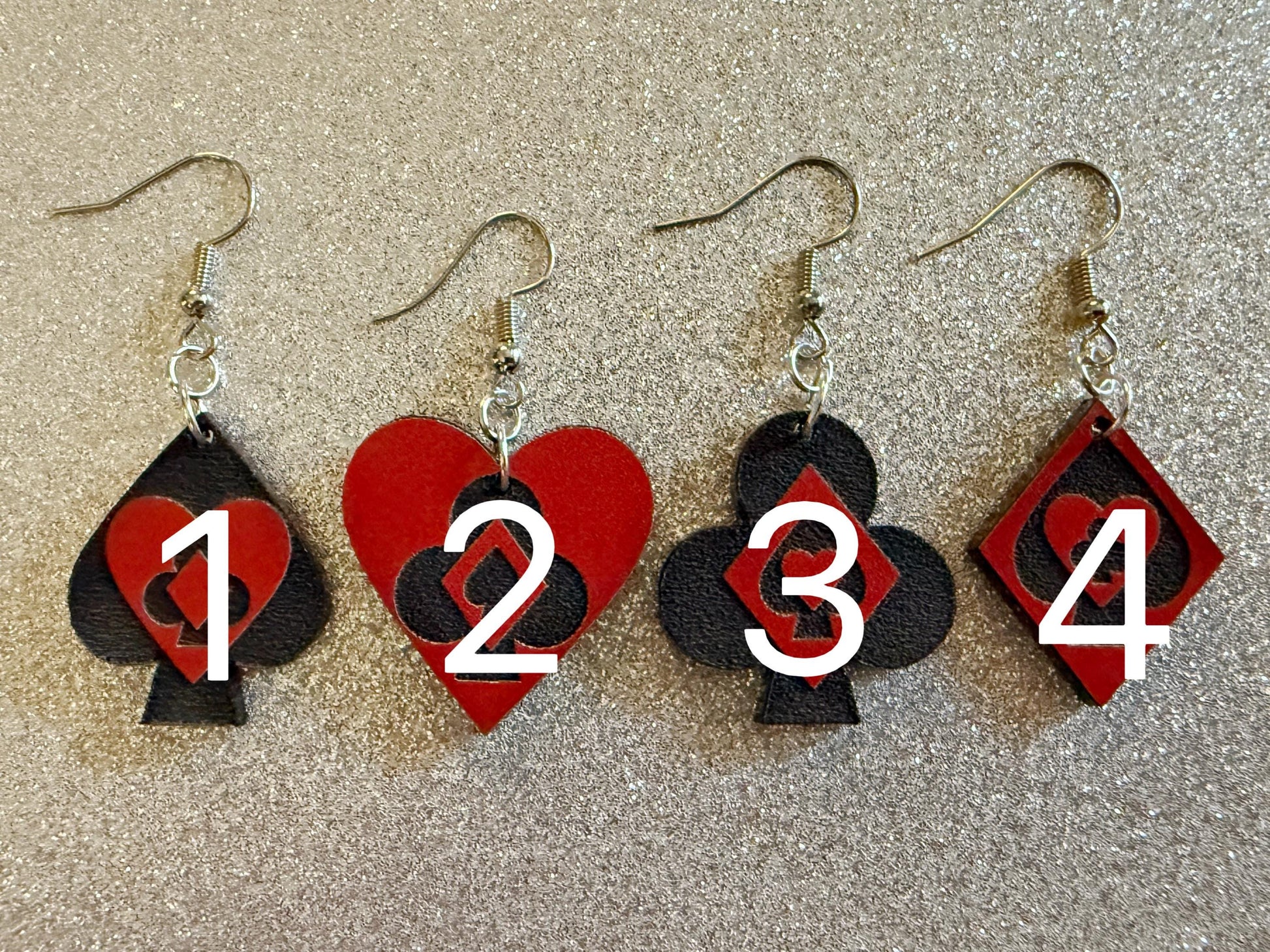 Playing Card Suit Earrings: Laser Cut Acrylic Heart, Diamond, Spades, Clubs, Game Night, Gamble, Poker, Casino, Best Gifts for Her/Him/Them