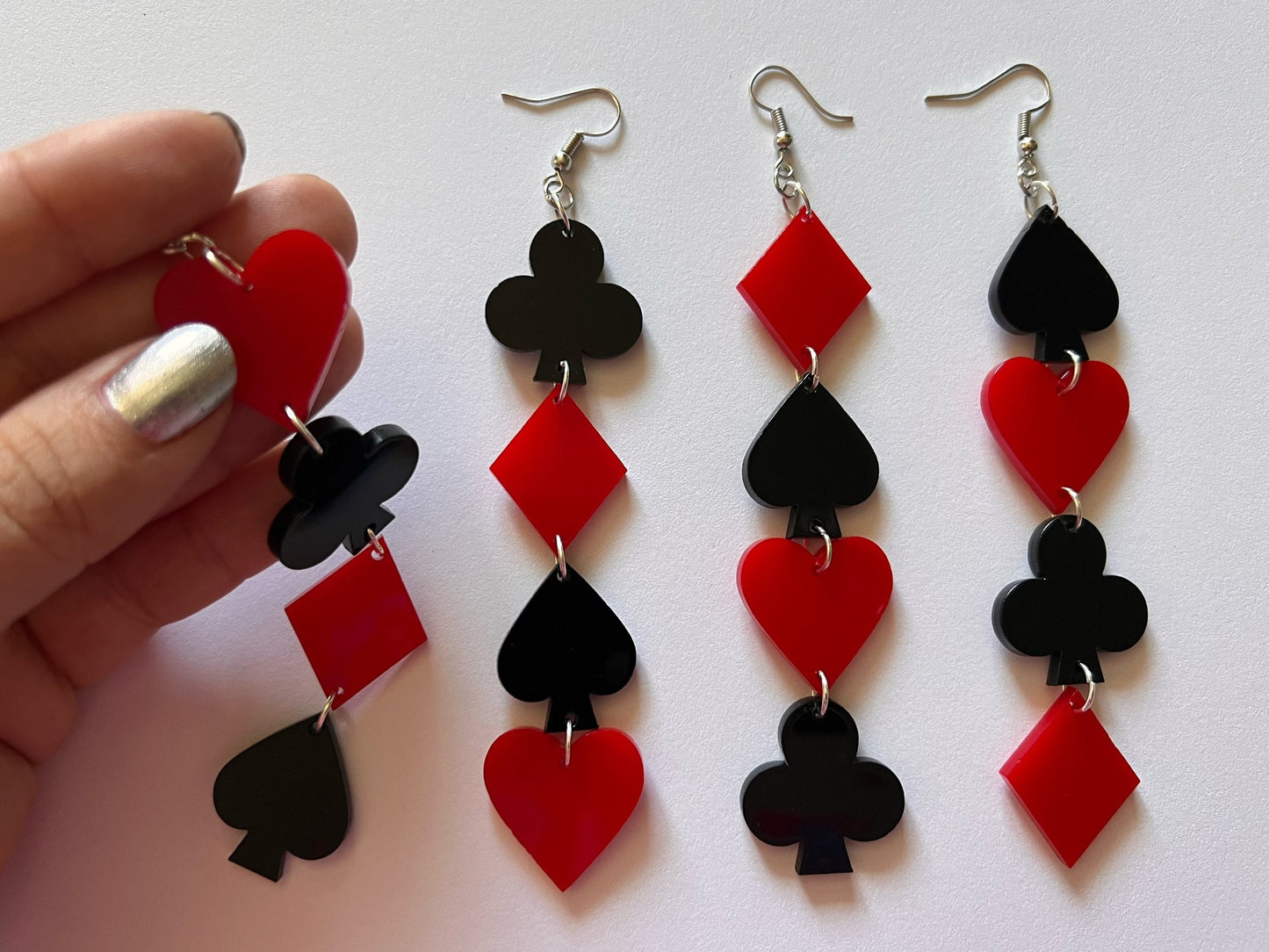 Playing Card Suit Earrings: Laser Cut Acrylic Heart, Diamond, Spades, Clubs, Game Night, Gamble, Poker, Casino, Best Gifts for Her/Him/Them