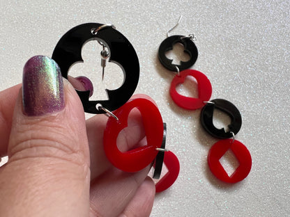 Playing Card Suit Earrings: Laser Cut Acrylic Heart, Diamond, Spades, Clubs, Game Night, Gamble, Poker, Casino, Best Gifts for Her/Him/Them