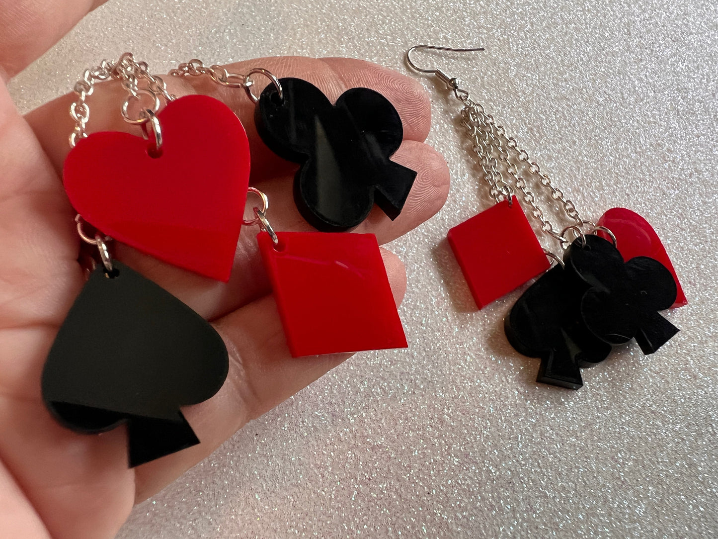 Playing Card Suit Earrings: Laser Cut Acrylic Heart, Diamond, Spades, Clubs, Game Night, Gamble, Poker, Casino, Best Gifts for Her/Him/Them
