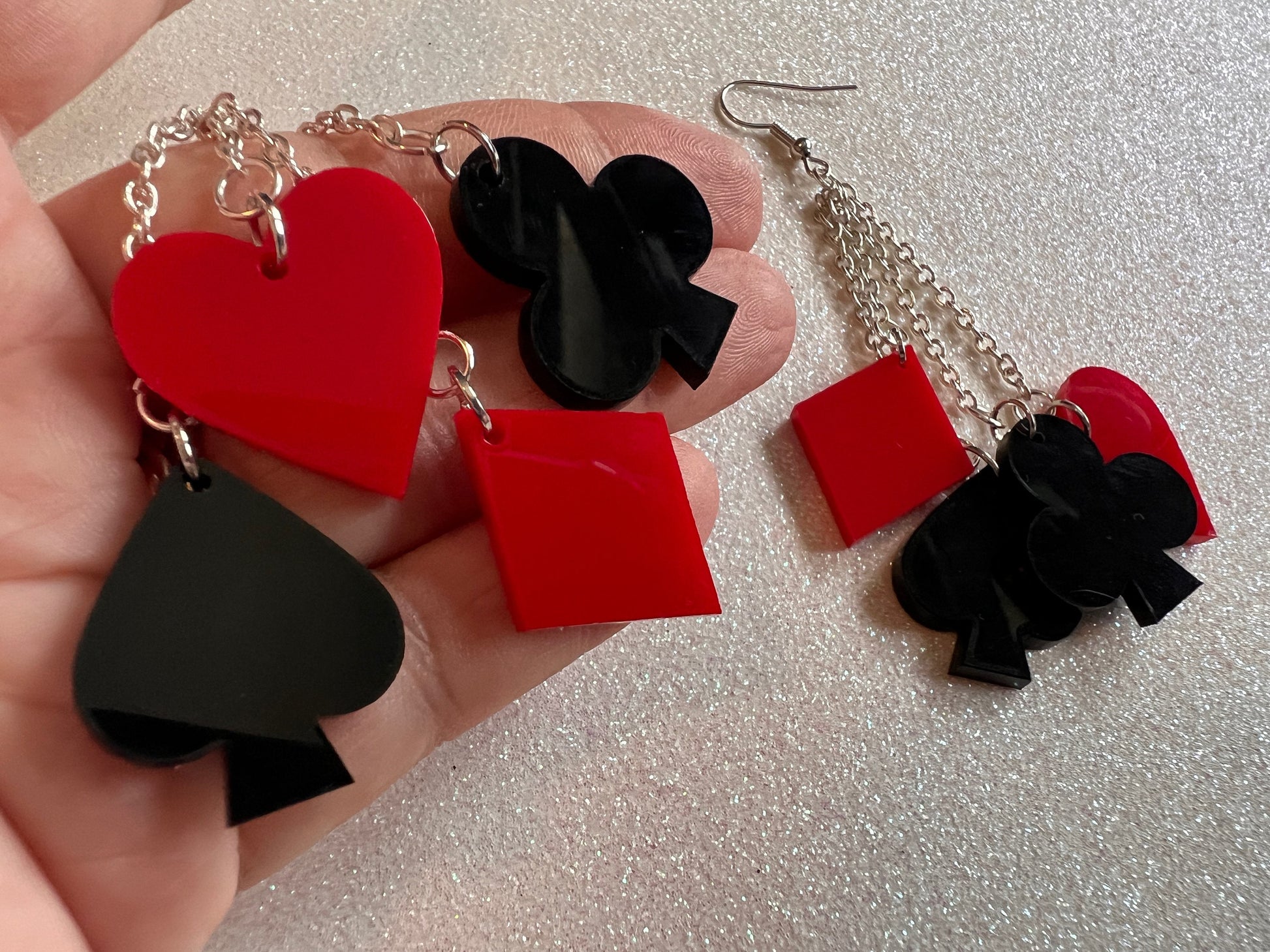 Playing Card Suit Earrings: Laser Cut Acrylic Heart, Diamond, Spades, Clubs, Game Night, Gamble, Poker, Casino, Best Gifts for Her/Him/Them