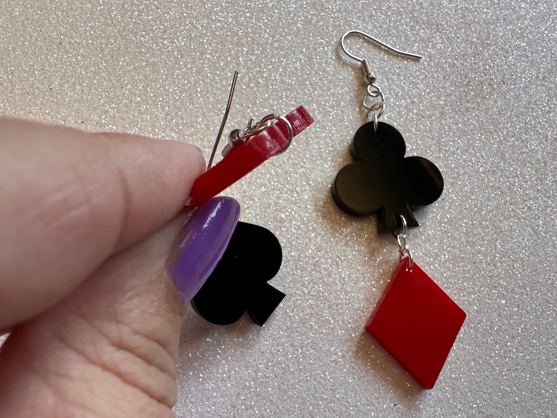 Playing Card Suit Earrings: Laser Cut Acrylic Heart, Diamond, Spades, Clubs, Game Night, Gamble, Poker, Casino, Best Gifts for Her/Him/Them