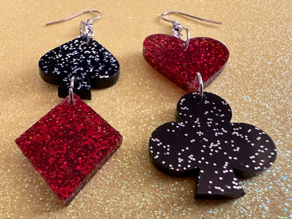 Playing Card Suit Earrings: Laser Cut Acrylic Heart, Diamond, Spades, Clubs, Game Night, Gamble, Poker, Casino, Best Gifts for Her/Him/Them
