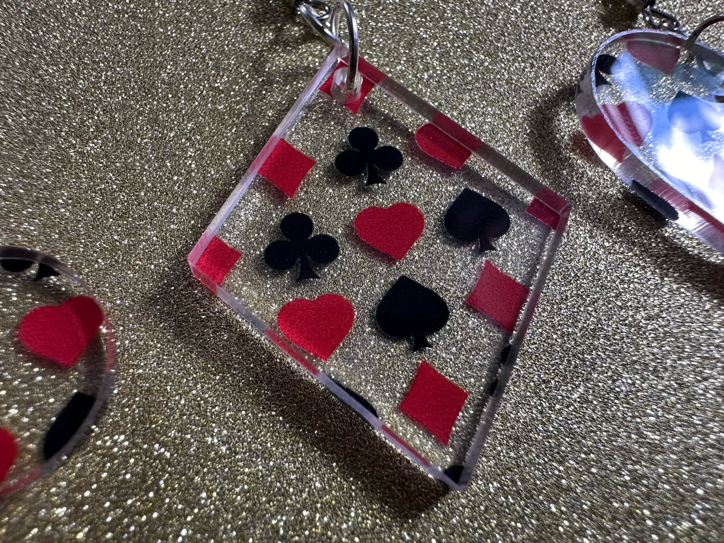 Playing Card Suit Earrings: Laser Cut Acrylic Heart, Diamond, Spades, Clubs, Game Night, Gamble, Poker, Casino, Best Gifts for Her/Him/Them
