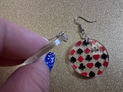 Playing Card Suit Earrings: Laser Cut Acrylic Heart, Diamond, Spades, Clubs, Game Night, Gamble, Poker, Casino, Best Gifts for Her/Him/Them