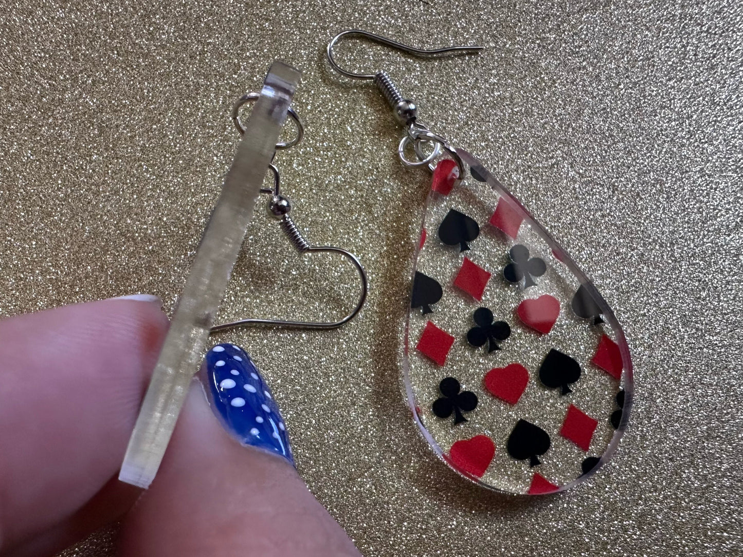 Playing Card Suit Earrings: Laser Cut Acrylic Heart, Diamond, Spades, Clubs, Game Night, Gamble, Poker, Casino, Best Gifts for Her/Him/Them