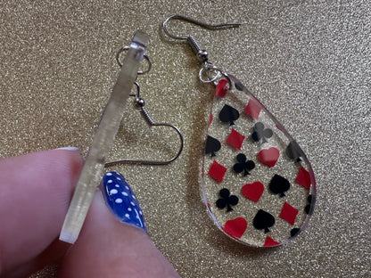 Playing Card Suit Earrings: Laser Cut Acrylic Heart, Diamond, Spades, Clubs, Game Night, Gamble, Poker, Casino, Best Gifts for Her/Him/Them