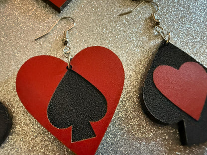Playing Card Suit Earrings: Laser Cut Acrylic Heart, Diamond, Spades, Clubs, Game Night, Gamble, Poker, Casino, Best Gifts for Her/Him/Them