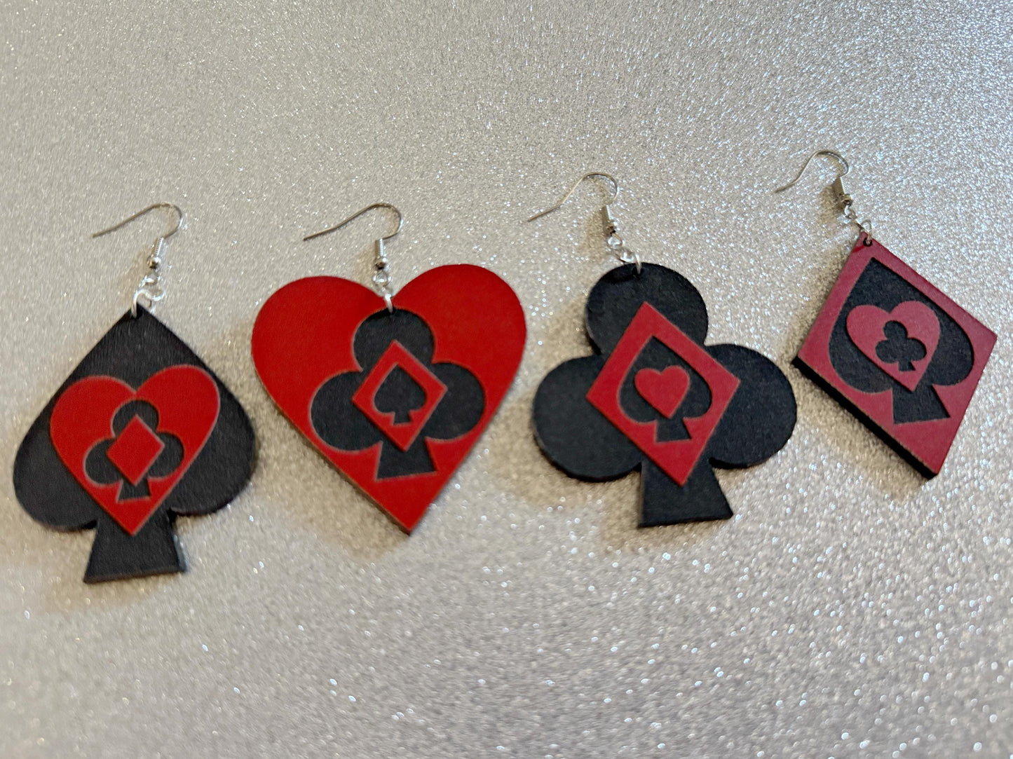 Playing Card Suit Earrings: Laser Cut Acrylic Heart, Diamond, Spades, Clubs, Game Night, Gamble, Poker, Casino, Best Gifts for Her/Him/Them