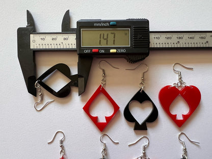 Playing Card Suit Earrings: Laser Cut Acrylic Heart, Diamond, Spades, Clubs, Game Night, Gamble, Poker, Casino, Best Gifts for Her/Him/Them