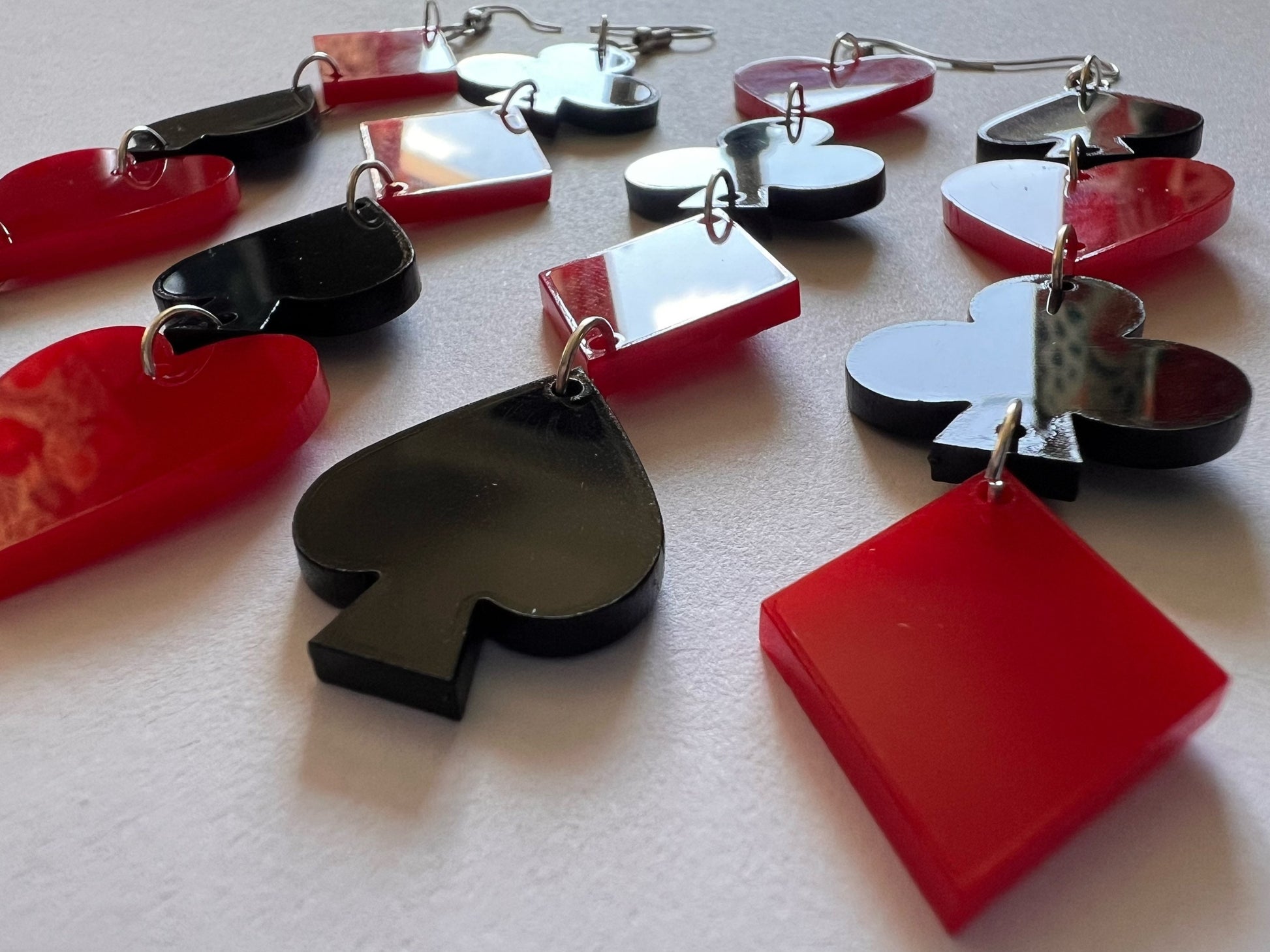 Playing Card Suit Earrings: Laser Cut Acrylic Heart, Diamond, Spades, Clubs, Game Night, Gamble, Poker, Casino, Best Gifts for Her/Him/Them
