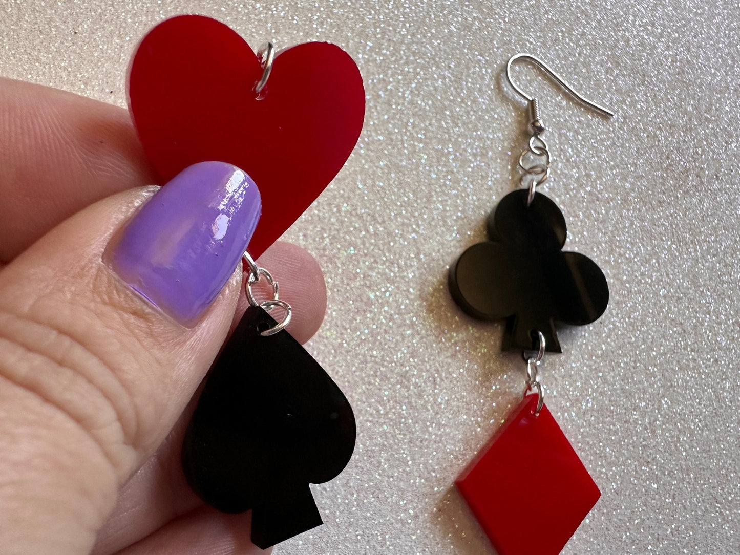 Playing Card Suit Earrings: Laser Cut Acrylic Heart, Diamond, Spades, Clubs, Game Night, Gamble, Poker, Casino, Best Gifts for Her/Him/Them