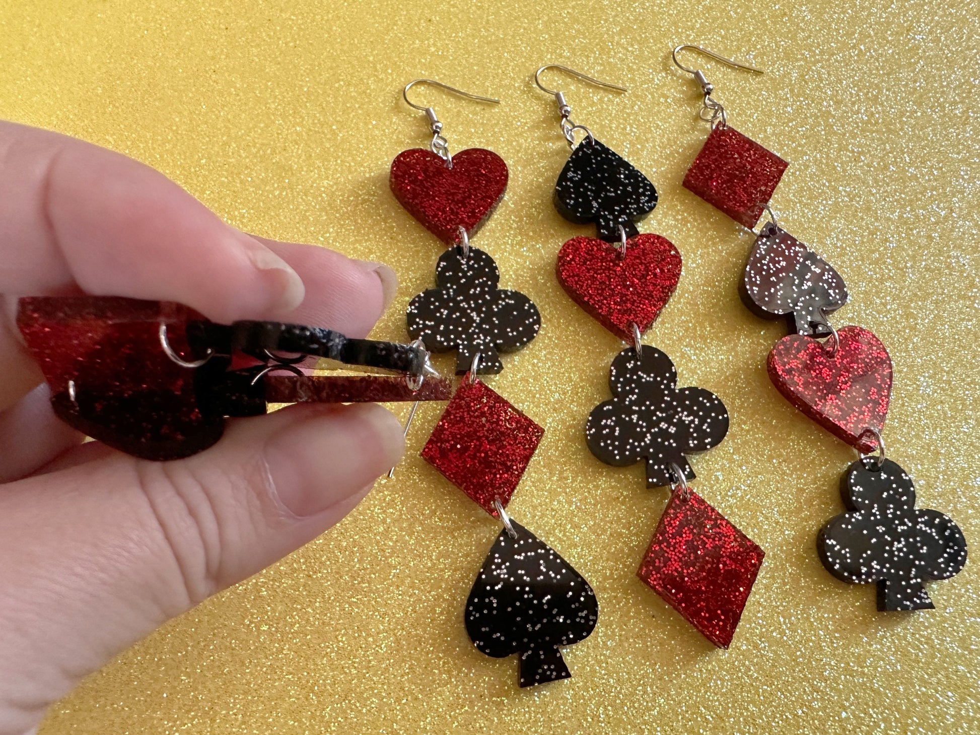 Playing Card Suit Earrings: Laser Cut Acrylic Heart, Diamond, Spades, Clubs, Game Night, Gamble, Poker, Casino, Best Gifts for Her/Him/Them