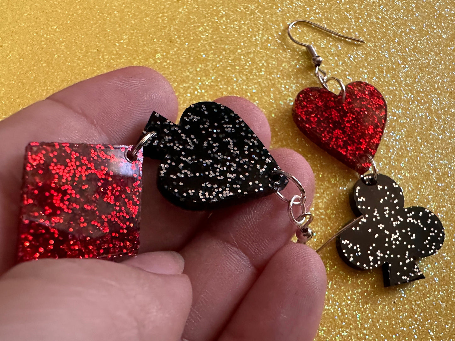Playing Card Suit Earrings: Laser Cut Acrylic Heart, Diamond, Spades, Clubs, Game Night, Gamble, Poker, Casino, Best Gifts for Her/Him/Them