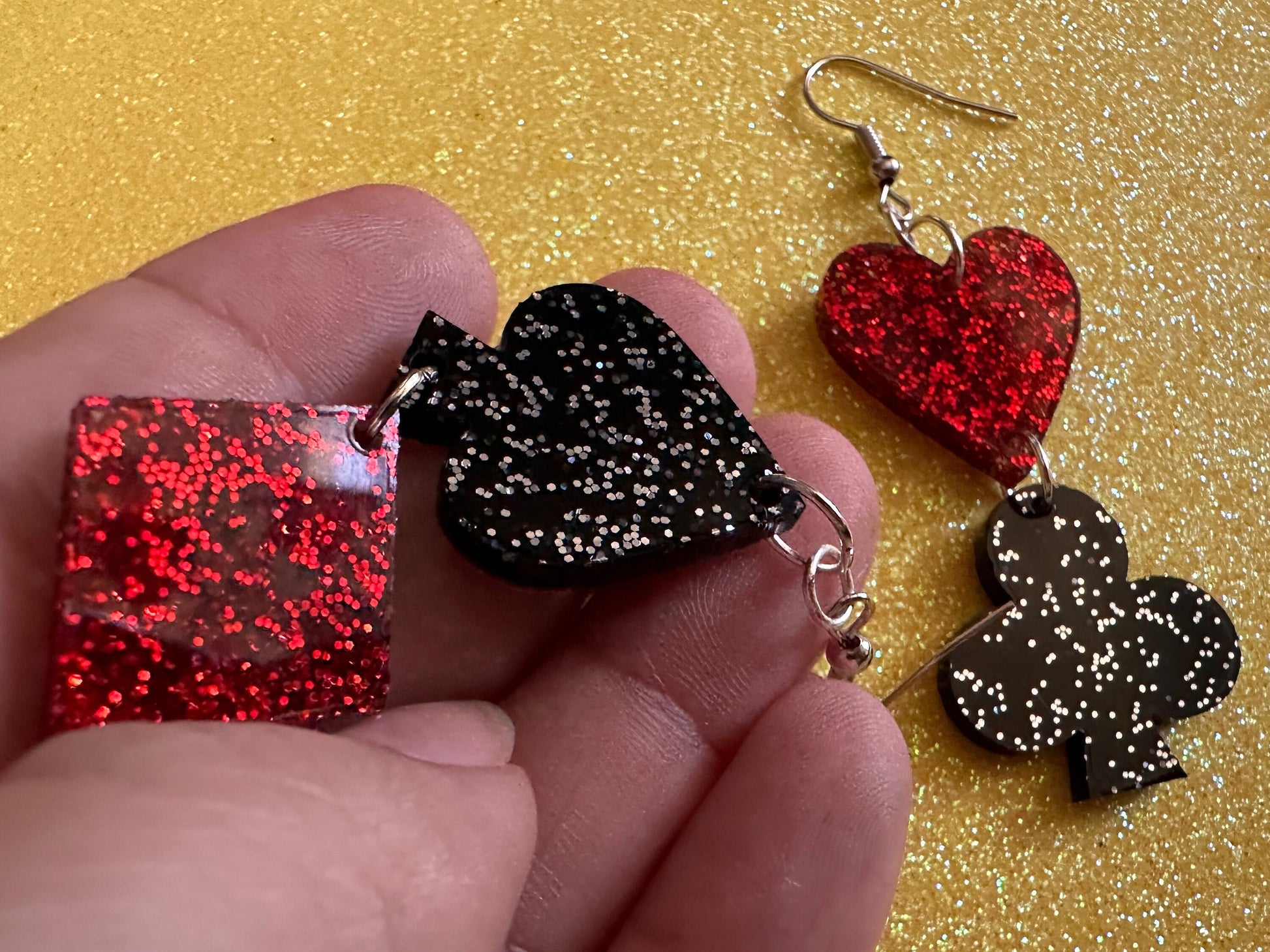 Playing Card Suit Earrings: Laser Cut Acrylic Heart, Diamond, Spades, Clubs, Game Night, Gamble, Poker, Casino, Best Gifts for Her/Him/Them