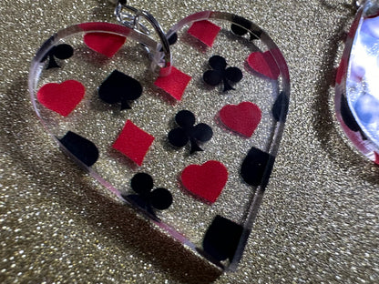 Playing Card Suit Earrings: Laser Cut Acrylic Heart, Diamond, Spades, Clubs, Game Night, Gamble, Poker, Casino, Best Gifts for Her/Him/Them
