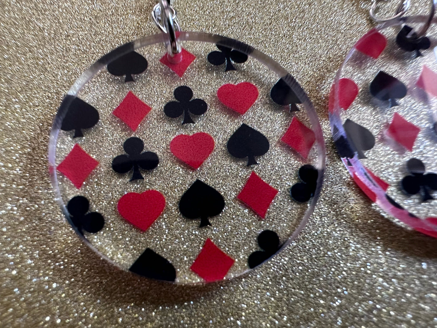 Playing Card Suit Earrings: Laser Cut Acrylic Heart, Diamond, Spades, Clubs, Game Night, Gamble, Poker, Casino, Best Gifts for Her/Him/Them