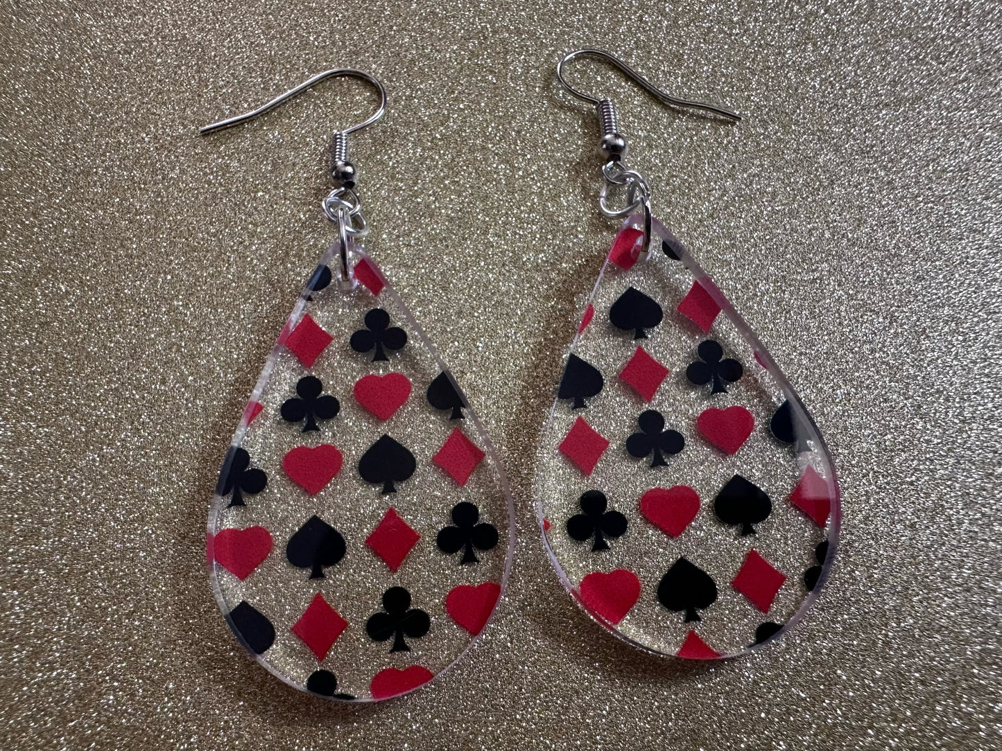 Playing Card Suit Earrings: Laser Cut Acrylic Heart, Diamond, Spades, Clubs, Game Night, Gamble, Poker, Casino, Best Gifts for Her/Him/Them