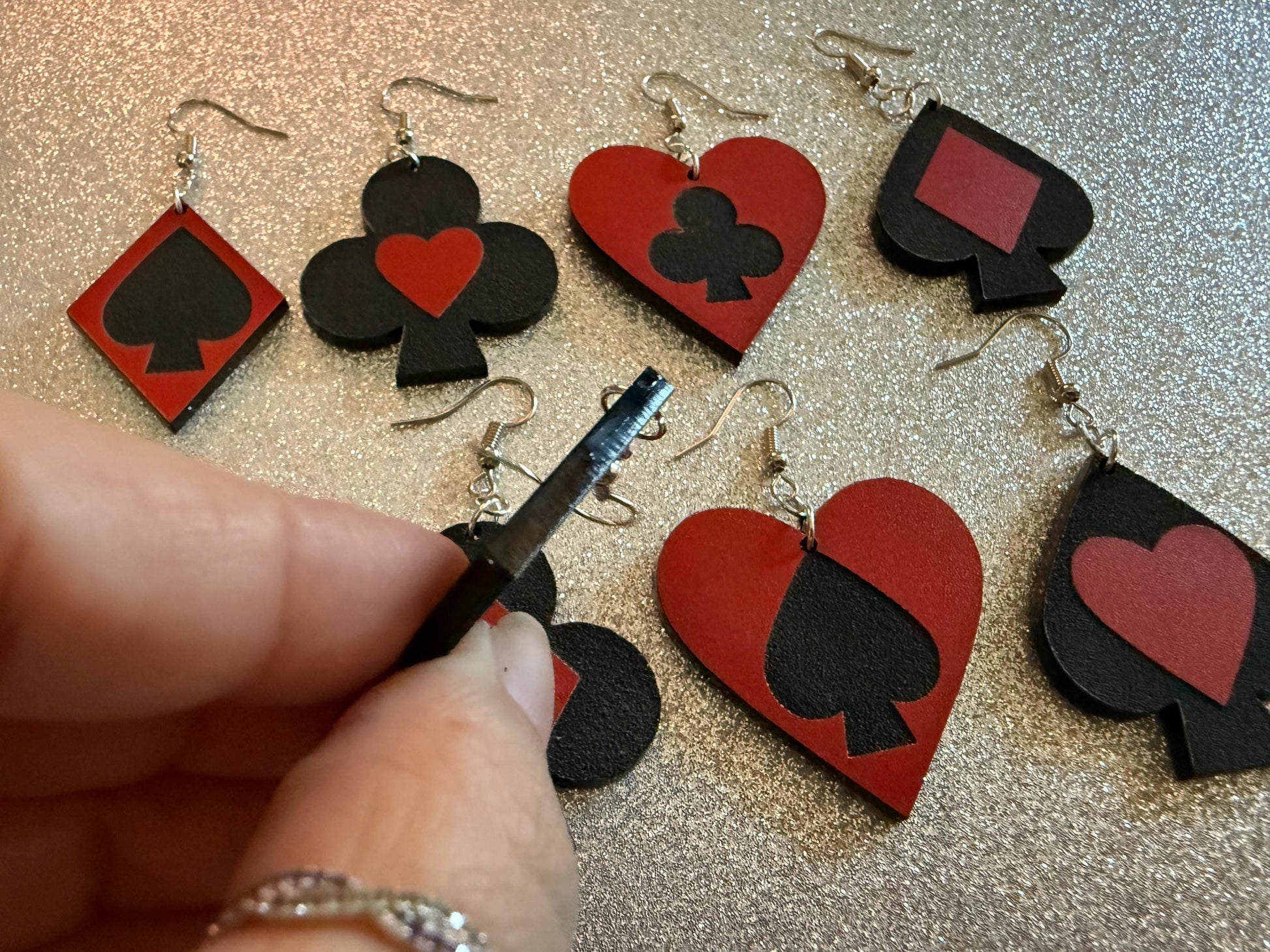 Playing Card Suit Earrings: Laser Cut Acrylic Heart, Diamond, Spades, Clubs, Game Night, Gamble, Poker, Casino, Best Gifts for Her/Him/Them