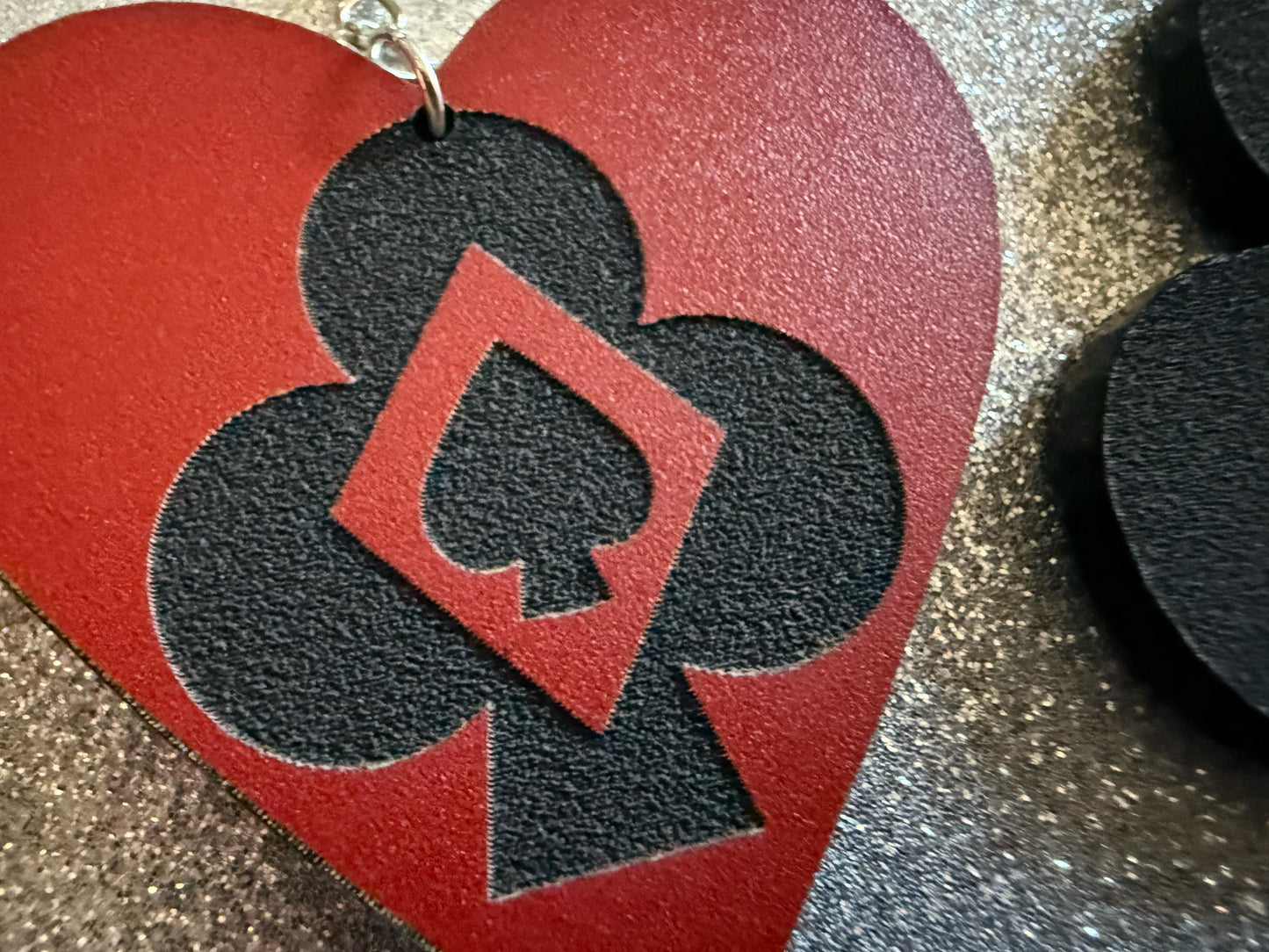 Playing Card Suit Earrings: Laser Cut Acrylic Heart, Diamond, Spades, Clubs, Game Night, Gamble, Poker, Casino, Best Gifts for Her/Him/Them