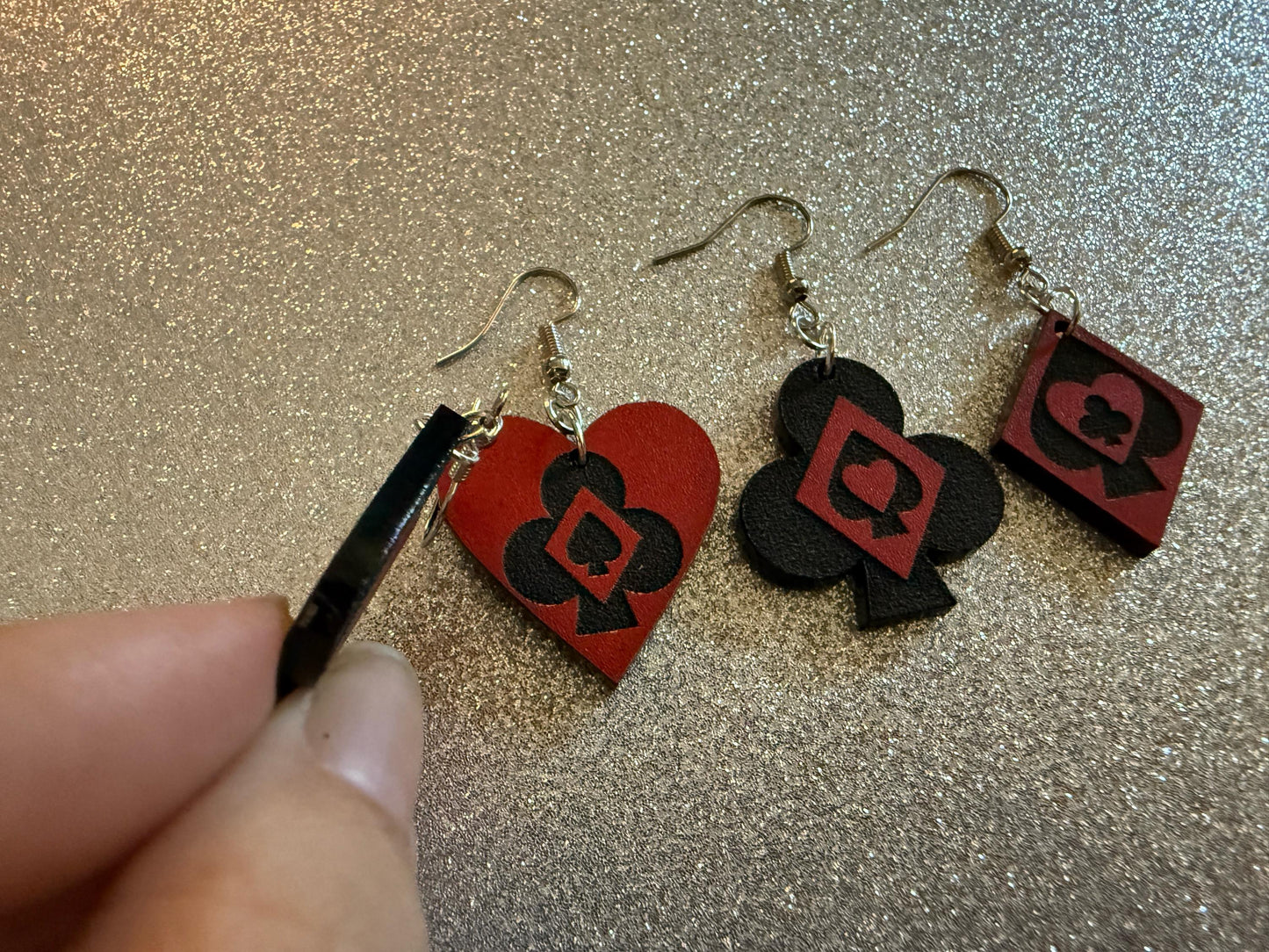 Playing Card Suit Earrings: Laser Cut Acrylic Heart, Diamond, Spades, Clubs, Game Night, Gamble, Poker, Casino, Best Gifts for Her/Him/Them