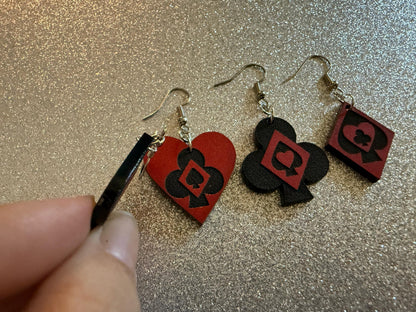Playing Card Suit Earrings: Laser Cut Acrylic Heart, Diamond, Spades, Clubs, Game Night, Gamble, Poker, Casino, Best Gifts for Her/Him/Them