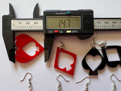 Playing Card Suit Earrings: Laser Cut Acrylic Heart, Diamond, Spades, Clubs, Game Night, Gamble, Poker, Casino, Best Gifts for Her/Him/Them