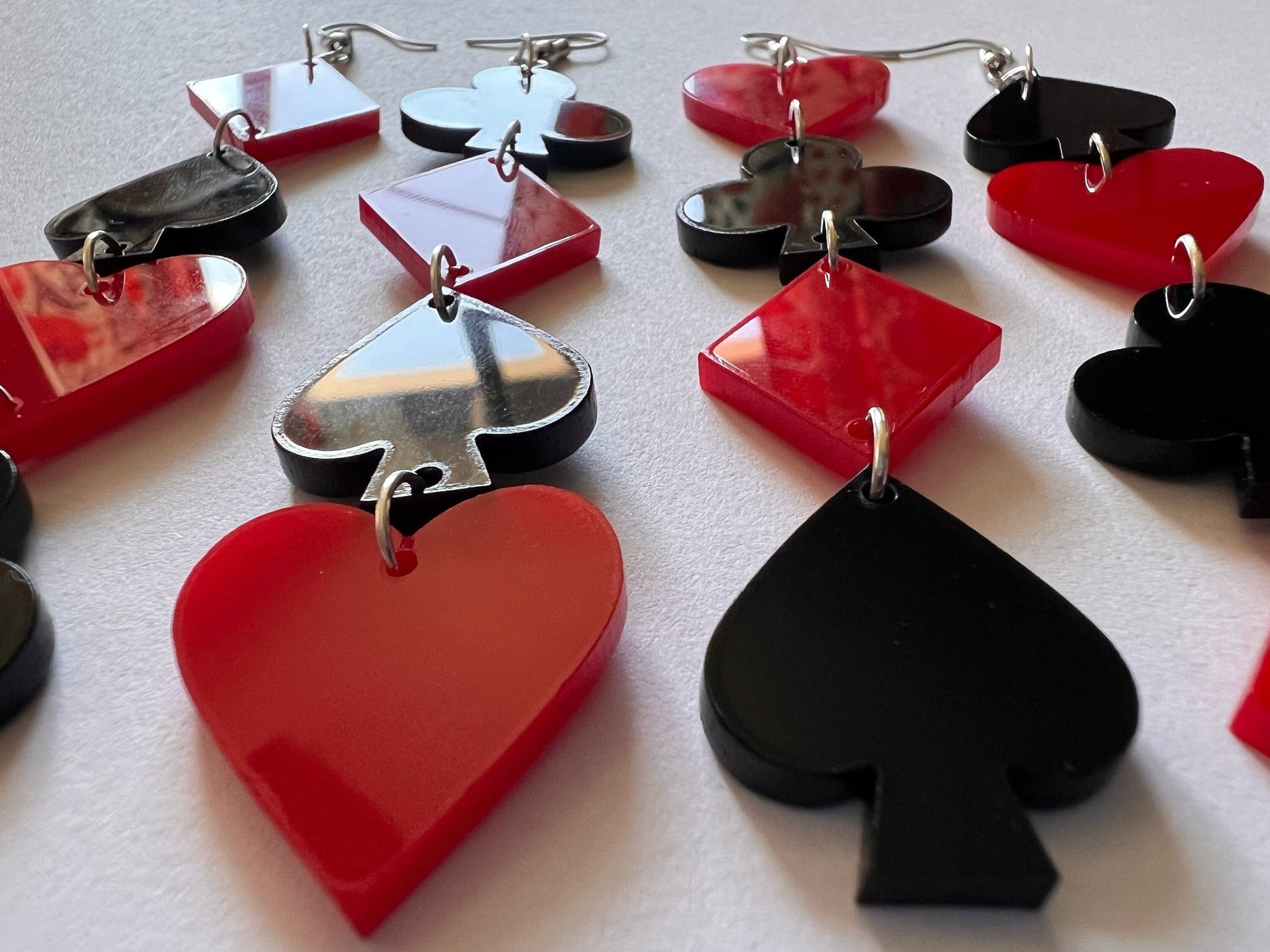 Playing Card Suit Earrings: Laser Cut Acrylic Heart, Diamond, Spades, Clubs, Game Night, Gamble, Poker, Casino, Best Gifts for Her/Him/Them