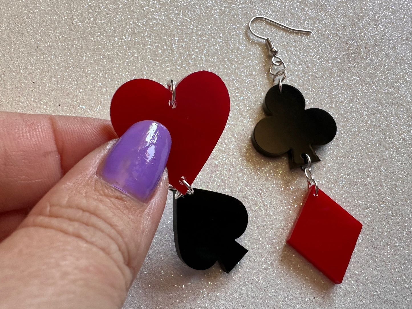Playing Card Suit Earrings: Laser Cut Acrylic Heart, Diamond, Spades, Clubs, Game Night, Gamble, Poker, Casino, Best Gifts for Her/Him/Them