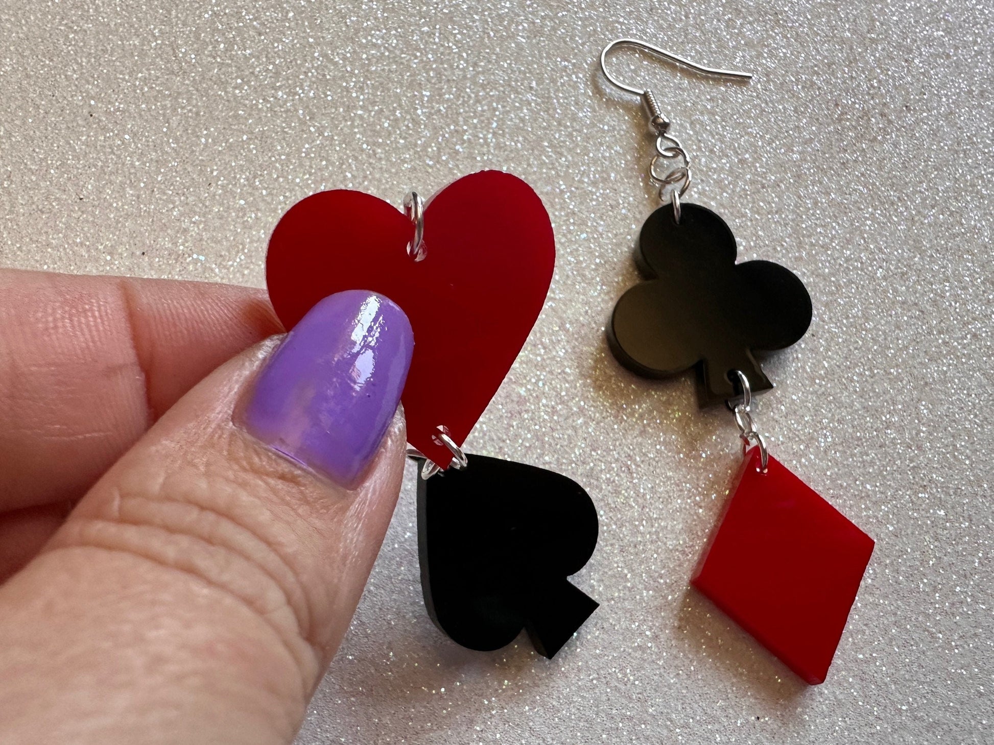 Playing Card Suit Earrings: Laser Cut Acrylic Heart, Diamond, Spades, Clubs, Game Night, Gamble, Poker, Casino, Best Gifts for Her/Him/Them