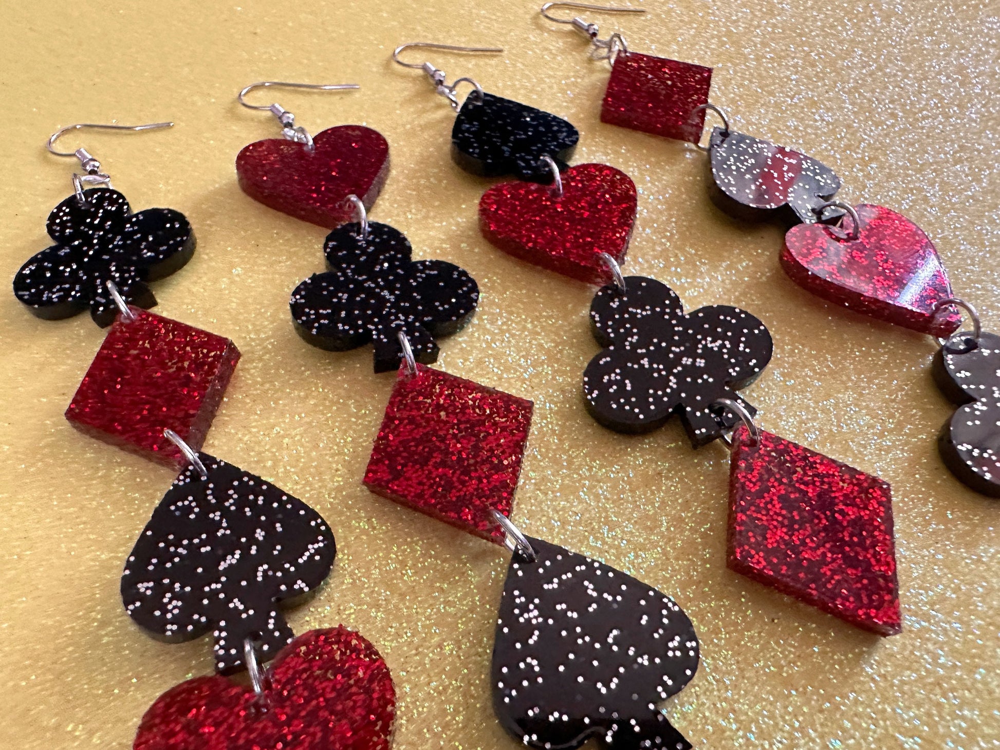 Playing Card Suit Earrings: Laser Cut Acrylic Heart, Diamond, Spades, Clubs, Game Night, Gamble, Poker, Casino, Best Gifts for Her/Him/Them
