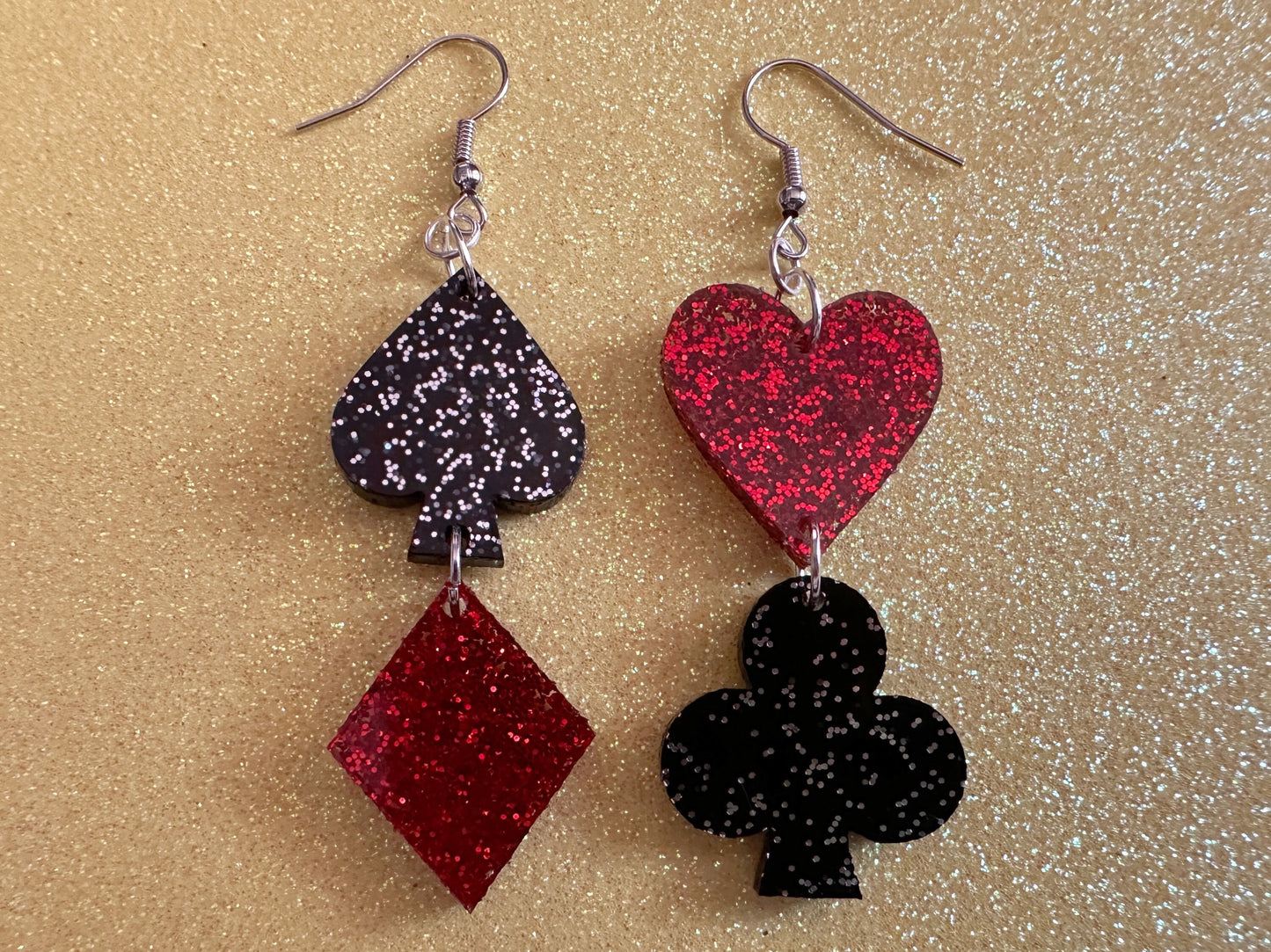 Playing Card Suit Earrings: Laser Cut Acrylic Heart, Diamond, Spades, Clubs, Game Night, Gamble, Poker, Casino, Best Gifts for Her/Him/Them