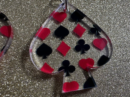 Playing Card Suit Earrings: Laser Cut Acrylic Heart, Diamond, Spades, Clubs, Game Night, Gamble, Poker, Casino, Best Gifts for Her/Him/Them
