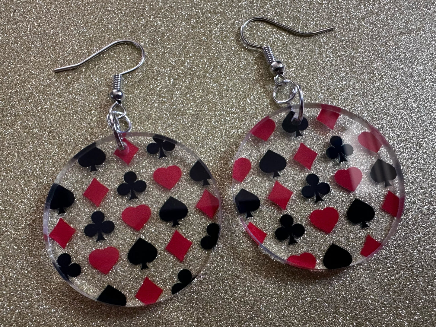 Playing Card Suit Earrings: Laser Cut Acrylic Heart, Diamond, Spades, Clubs, Game Night, Gamble, Poker, Casino, Best Gifts for Her/Him/Them