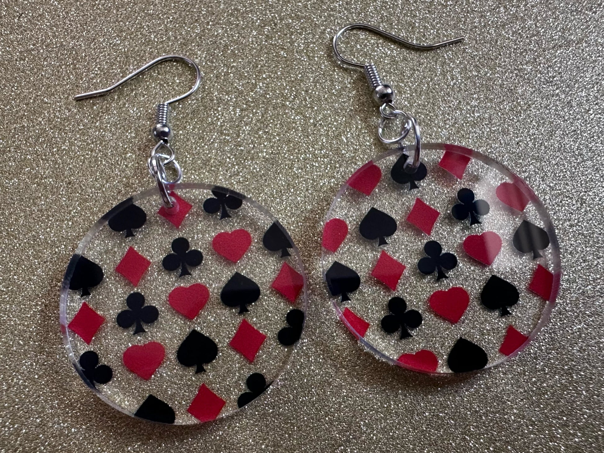 Playing Card Suit Earrings: Laser Cut Acrylic Heart, Diamond, Spades, Clubs, Game Night, Gamble, Poker, Casino, Best Gifts for Her/Him/Them
