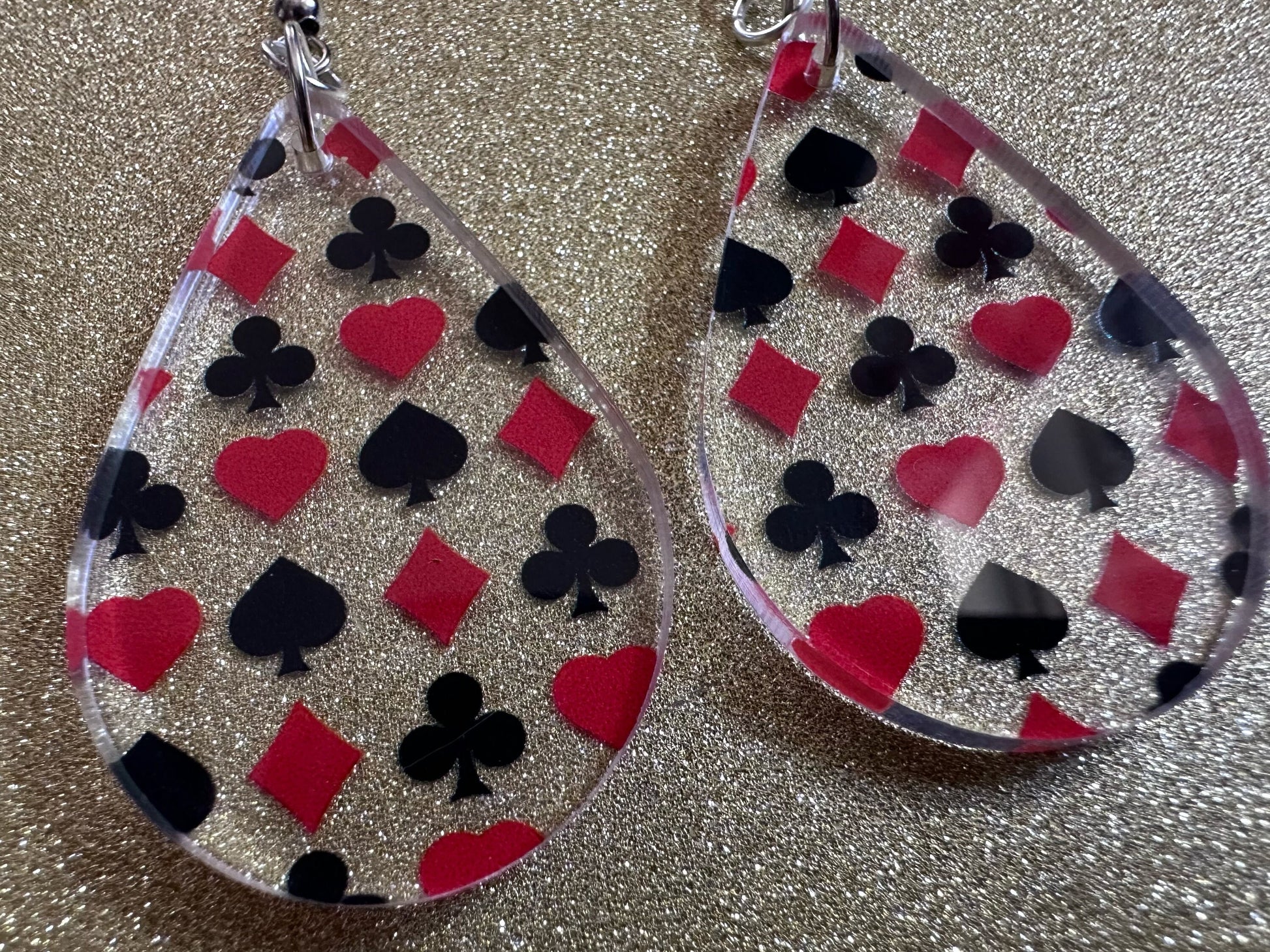 Playing Card Suit Earrings: Laser Cut Acrylic Heart, Diamond, Spades, Clubs, Game Night, Gamble, Poker, Casino, Best Gifts for Her/Him/Them