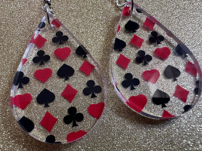 Playing Card Suit Earrings: Laser Cut Acrylic Heart, Diamond, Spades, Clubs, Game Night, Gamble, Poker, Casino, Best Gifts for Her/Him/Them
