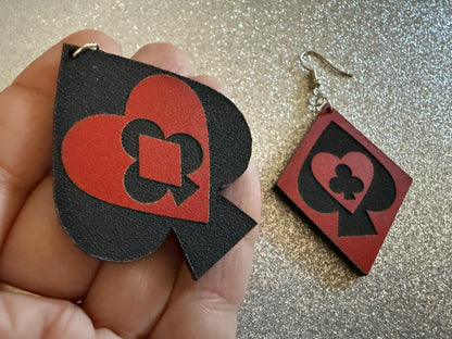 Playing Card Suit Earrings: Laser Cut Acrylic Heart, Diamond, Spades, Clubs, Game Night, Gamble, Poker, Casino, Best Gifts for Her/Him/Them