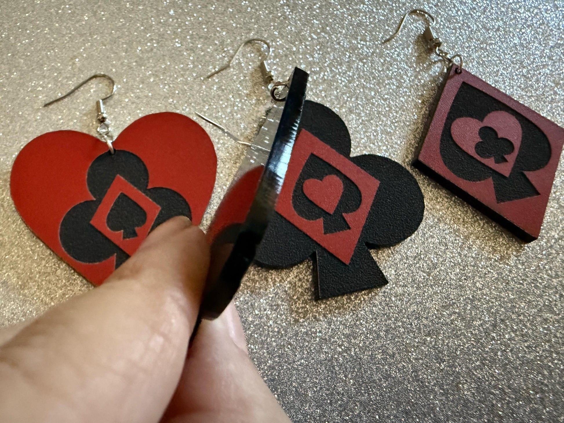 Playing Card Suit Earrings: Laser Cut Acrylic Heart, Diamond, Spades, Clubs, Game Night, Gamble, Poker, Casino, Best Gifts for Her/Him/Them