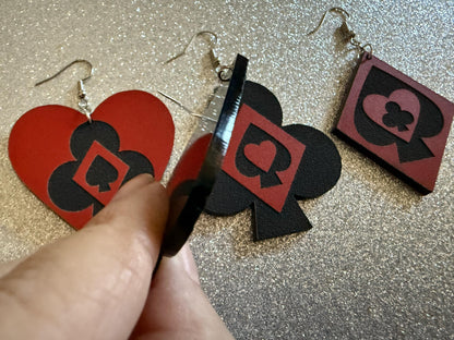 Playing Card Suit Earrings: Laser Cut Acrylic Heart, Diamond, Spades, Clubs, Game Night, Gamble, Poker, Casino, Best Gifts for Her/Him/Them