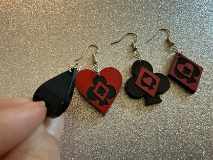 Playing Card Suit Earrings: Laser Cut Acrylic Heart, Diamond, Spades, Clubs, Game Night, Gamble, Poker, Casino, Best Gifts for Her/Him/Them