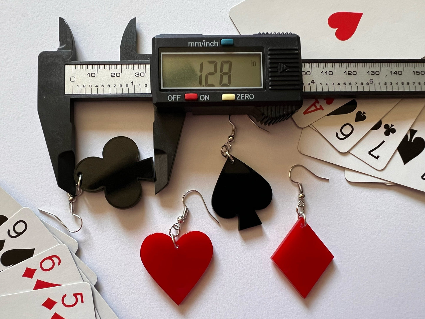Playing Card Suit Earrings: Laser Cut Acrylic Heart, Diamond, Spades, Clubs, Game Night, Gamble, Poker, Casino, Best Gifts for Her/Him/Them