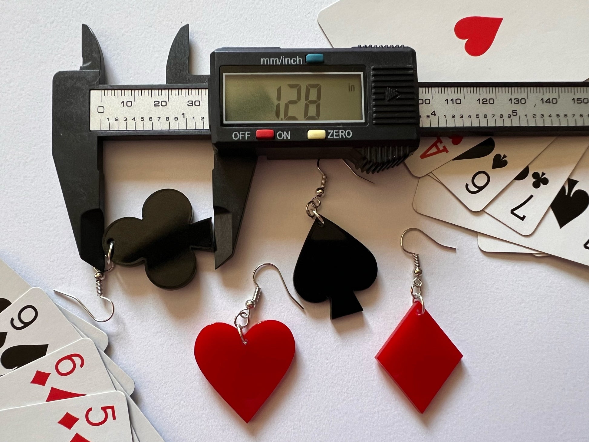 Playing Card Suit Earrings: Laser Cut Acrylic Heart, Diamond, Spades, Clubs, Game Night, Gamble, Poker, Casino, Best Gifts for Her/Him/Them