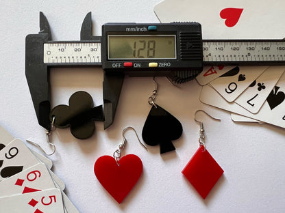 Playing Card Suit Earrings: Laser Cut Acrylic Heart, Diamond, Spades, Clubs, Game Night, Gamble, Poker, Casino, Best Gifts for Her/Him/Them