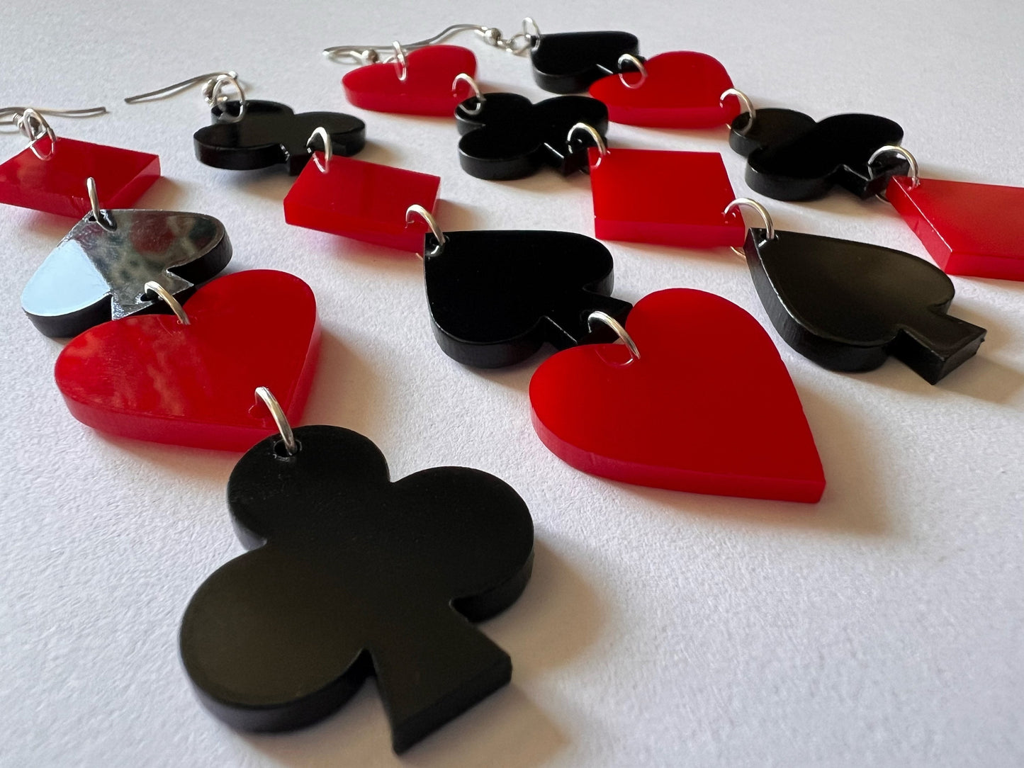 Playing Card Suit Earrings: Laser Cut Acrylic Heart, Diamond, Spades, Clubs, Game Night, Gamble, Poker, Casino, Best Gifts for Her/Him/Them