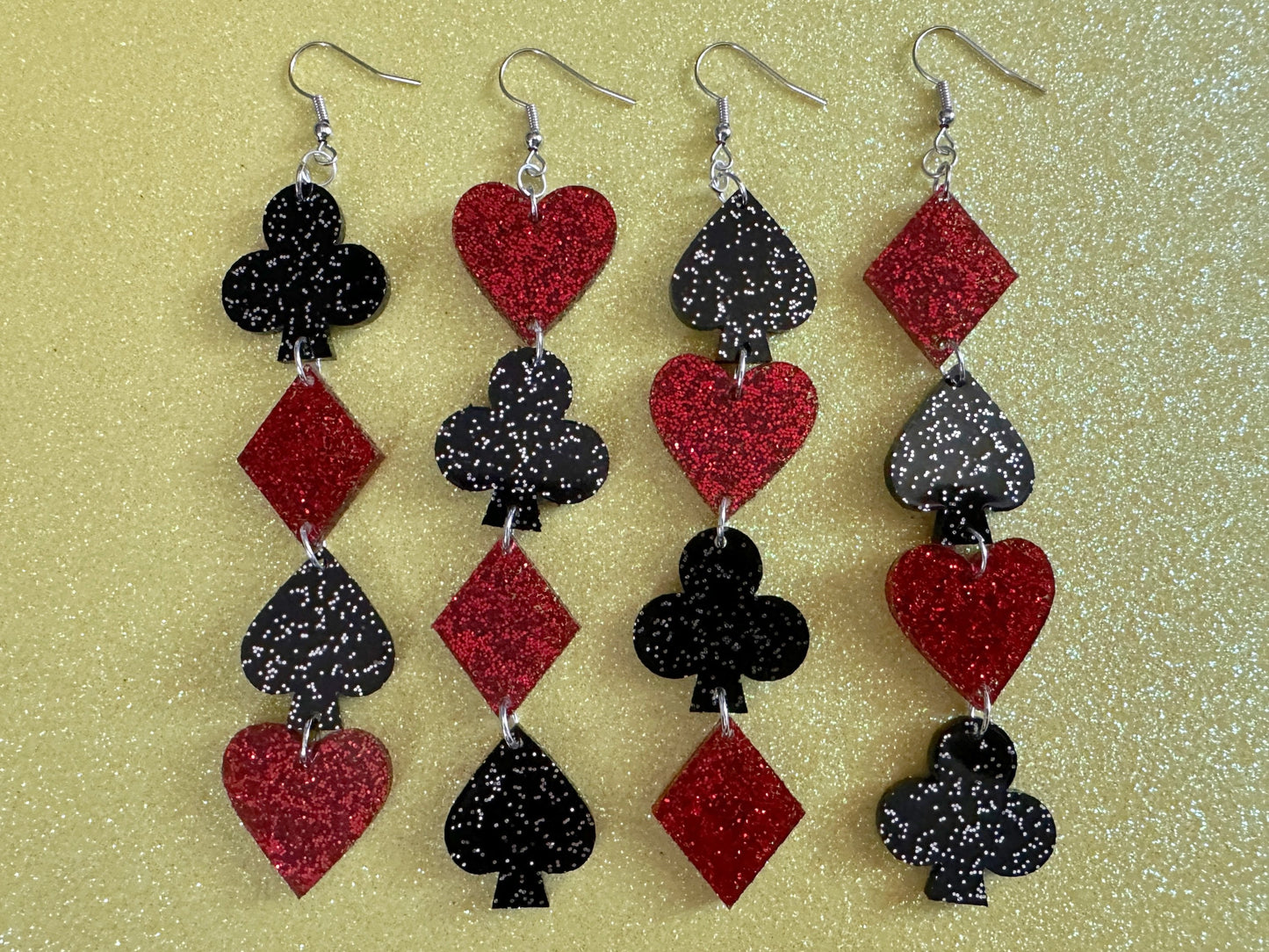 Playing Card Suit Earrings: Laser Cut Acrylic Heart, Diamond, Spades, Clubs, Game Night, Gamble, Poker, Casino, Best Gifts for Her/Him/Them